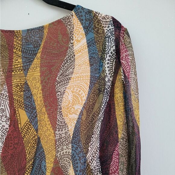 SALE🌷Belle France Print silk Blouse size Large - Picture 10 of 16